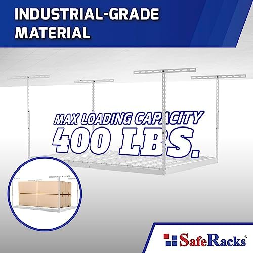saferacks 3x6 overhead garage storage rack, white, 12"-21", side view