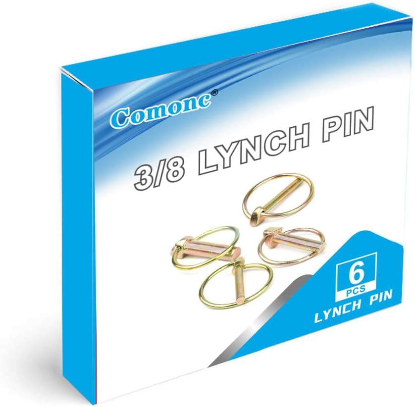 3/8 Inch Tractor Lynch Pin Heavy Duty Lynch Pin Assortment Kit for Farm Tractors Trailers Trucks Mowers ,6PCS