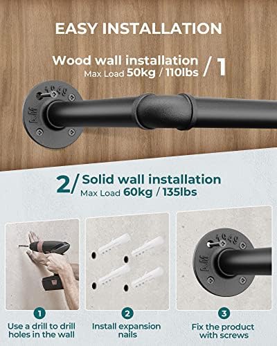 oropy 38.4" industrial pipe clothes rack wall mounted, package contents