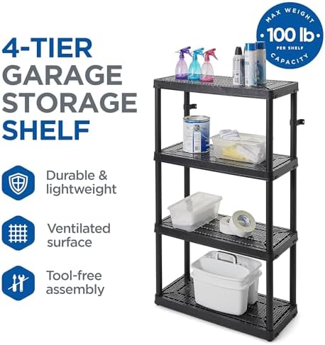 gracious living 4-shelf fixed-height medium-duty storage, black, 2-pack, side view