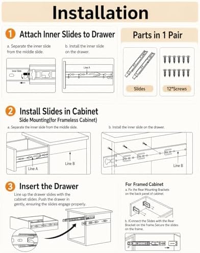 gobrico drawer slides 20 inch 2 pair，soft close, front angle view
