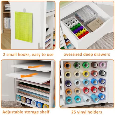 craft cart cabinet compatible with cricut for storage showing dimensions