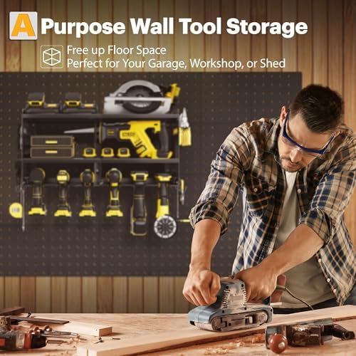 spampur power tool organizer wall mount with charging on a desk or shelf