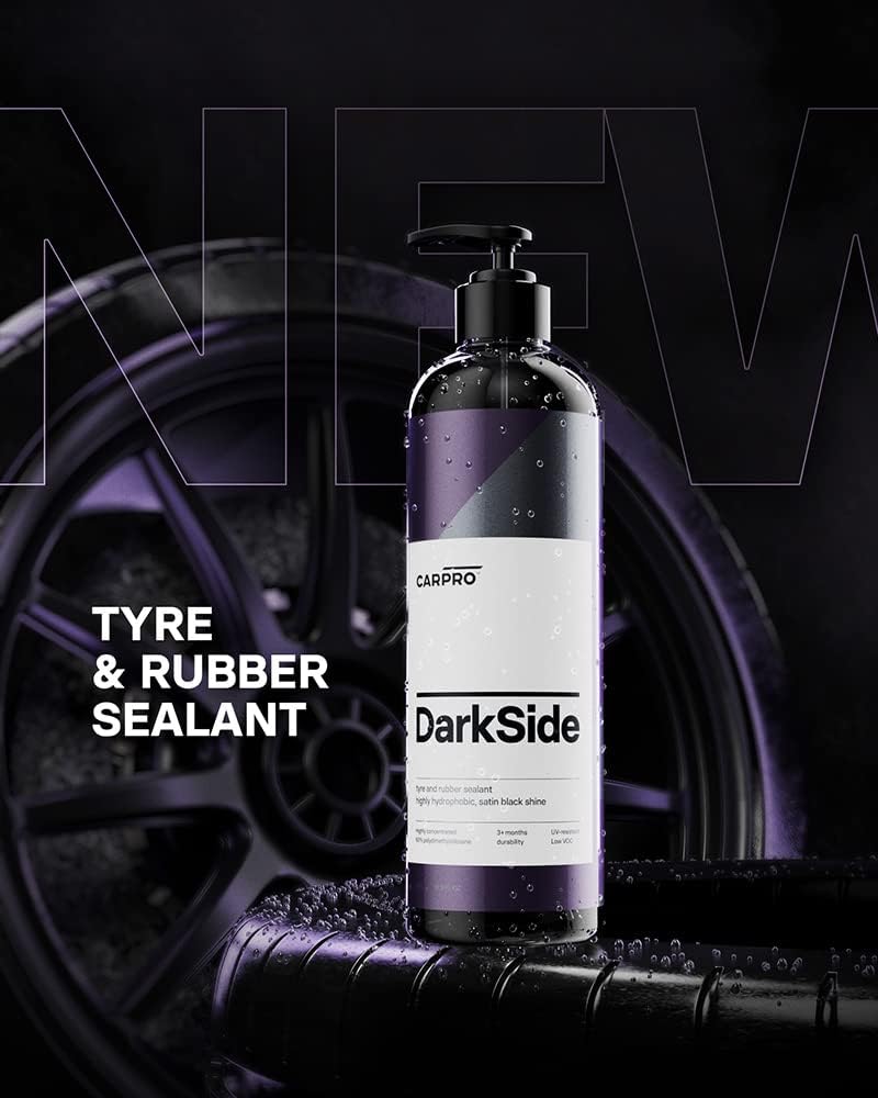 CARPRO DarkSide - Tire & Rubber Sealant, Hydrophobic & Self-Cleaning, Satin Black Shine, UV Protection, Revives Dull Faded Rubber, Ready to Use - Liter (34oz)