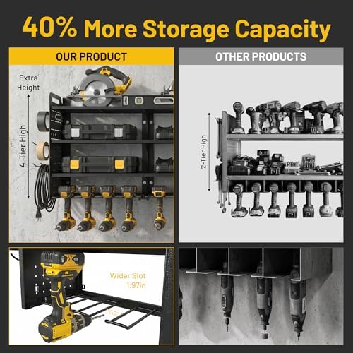 large 49.8" power tool organizer wall mount, 4-tier shown in use