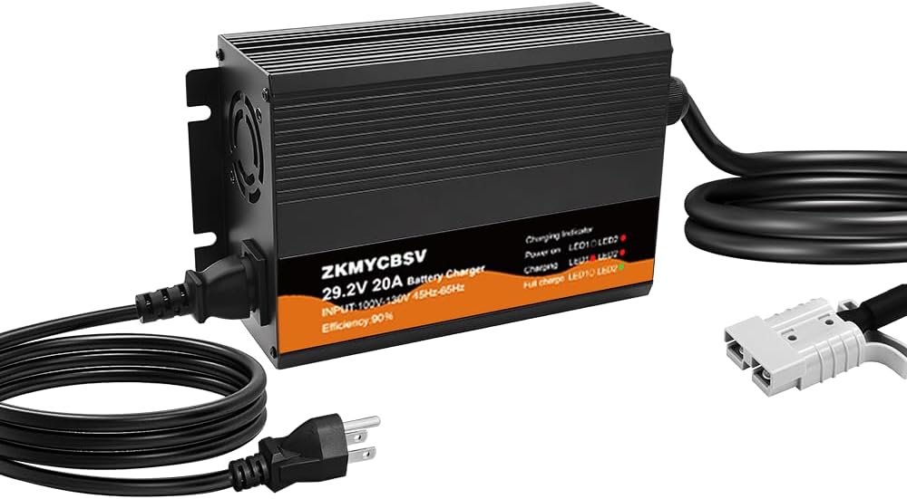 29.2V 20A LiFePO4 Battery Charger, 24 Volt LiFePO4 Battery Charger with LED Indicators, Bulit-in Cooling Fan, Support Fast Charging for Trailer RV SUV Boats