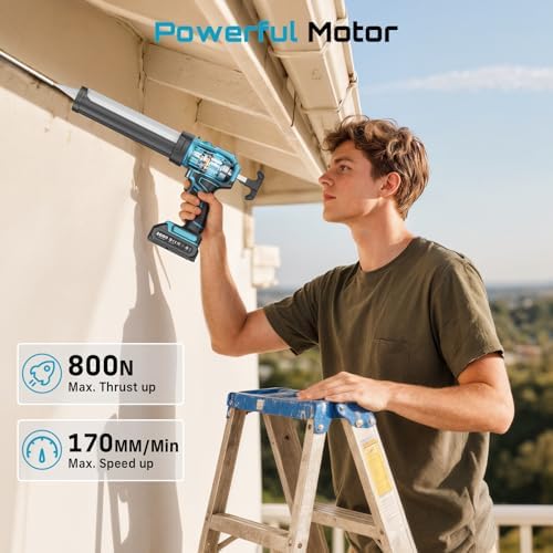 seesii cordless caulking gun w/2 x 2.0ah batteries shown in use