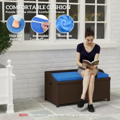 outsunny 34 gallon outdoor wicker storage bench deck, front angle view