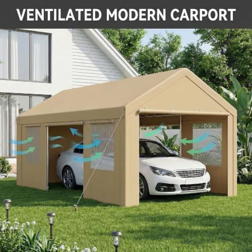 tooluck 12x20 ft heavy duty carport with galvanized, front angle view