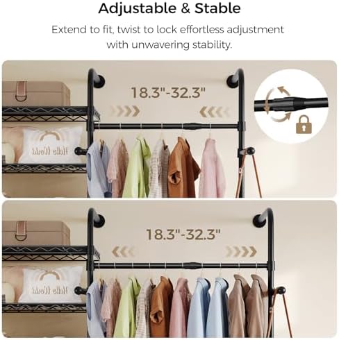 closet organizers and storage, 3-row heavy duty garment, side view
