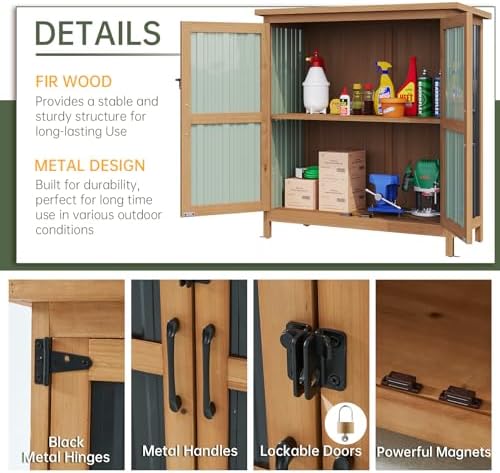 aoxun outdoor storage cabinet shed - wood & showing dimensions