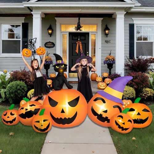 8FT Long Halloween Inflatables Pumpkin Outdoor Decorations, 7 Blow Up Pumpkin...