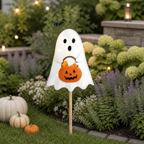 Mud Pie Ghost Halloween Decor, Light Up Ghost Yard Stake