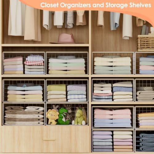 hencawima 4 pack stackable closet storage shelf organizer, side view