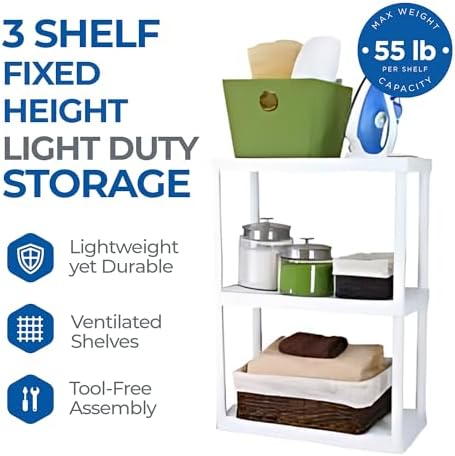 gracious living 3 shelf fixed height solid light, side view