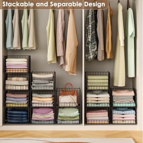 5-tier stackable closet organizers and storage baskets, closet on a desk or shelf