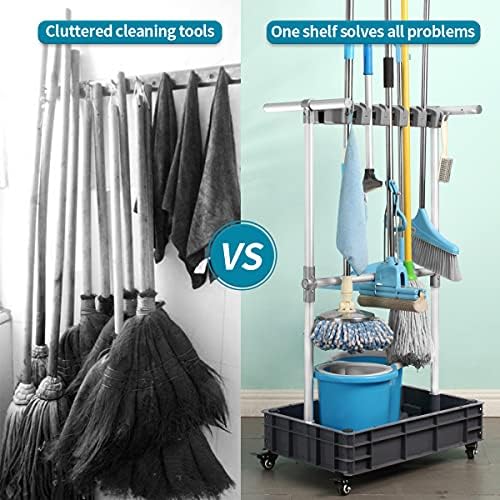 broom and mop holder put wet mops movable, side view