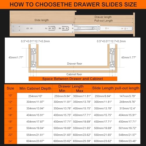 10 inch drawer slides 6 pairs (12pcs) soft, front angle view