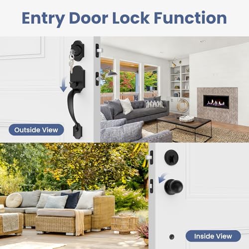 estmoon front door lock set matte black exterior, close-up detail