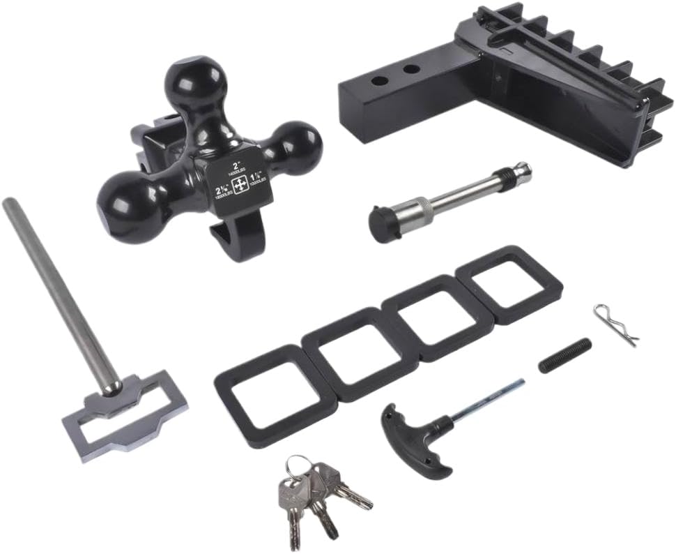 Tri-Ball Drop Hitch with Hook 2 Inch Receiver 6 Inch Drop 17000 LBS GTW Class 3 Tow Hitch