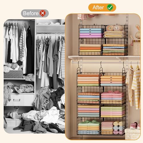 hanging closet organizer with diy spacing, double-row closet, front angle view