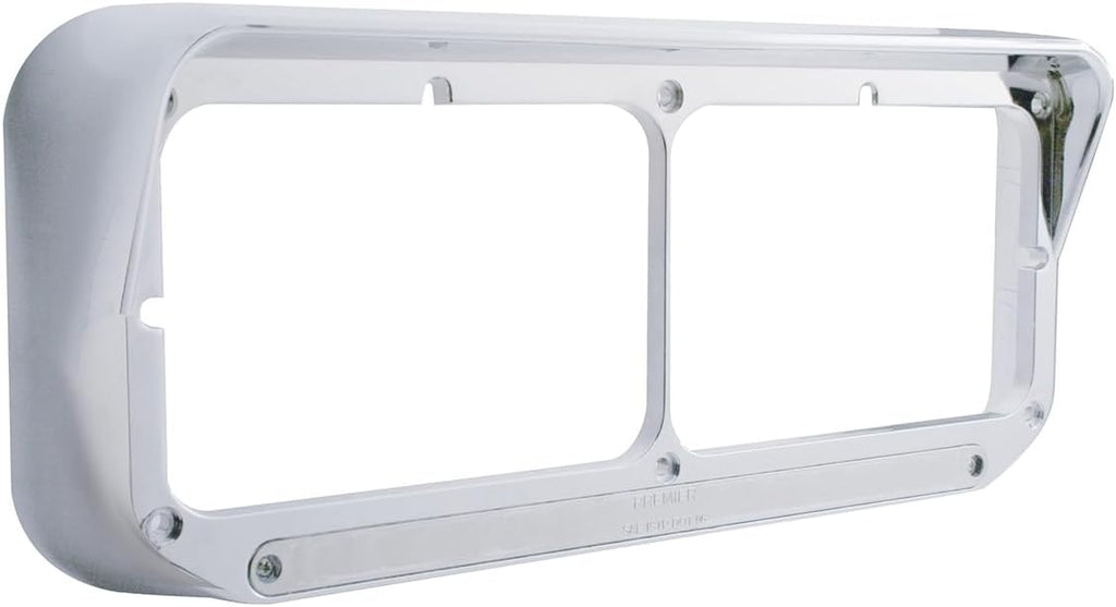 United Pacific 32352P2 Chrome Rectangular 14 LED Dual Headlight Bezel w/Visor, Chrome Plated, Injection Molded Plastic, LED Light Bar Pre-Installed – Amber LED/Clear Lens – 2 Pack