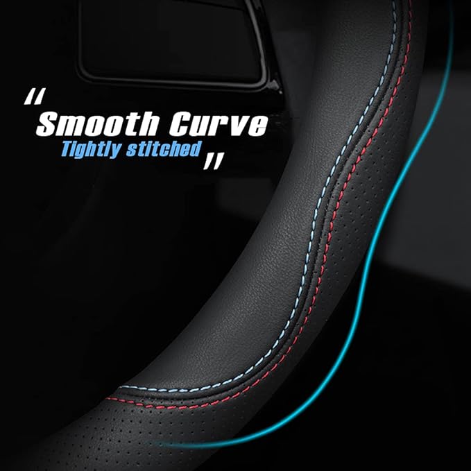 New Nappa Leather car Steering Wheel Cover, Universal 15 inch Black - Image 2