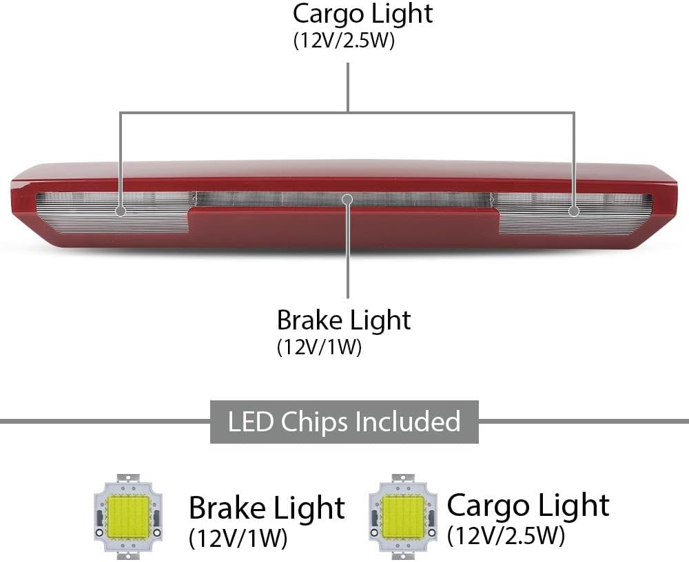 ALLGOOD LED 3rd Brake Lights Lamp w/o Harness & Camera Red Compatible with Chevy Silverado GMC Sierra 2019-2023 84419006