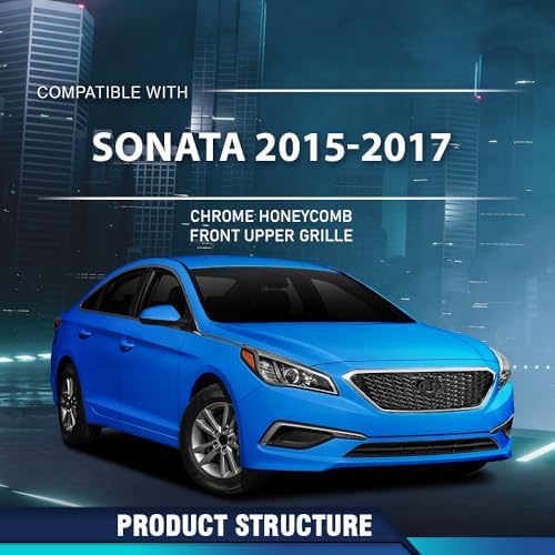 PIT66 Front Bumper Upper Grille Fit Hyun.dai Sonata 2015-2017 | Fits 2015-2017 Sonata Models Without Radar Hole, Black and Chrome Finish, Direct Replacement
