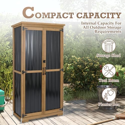 outdoor storage cabinet with shelves, weatherproof tool shed, view 9