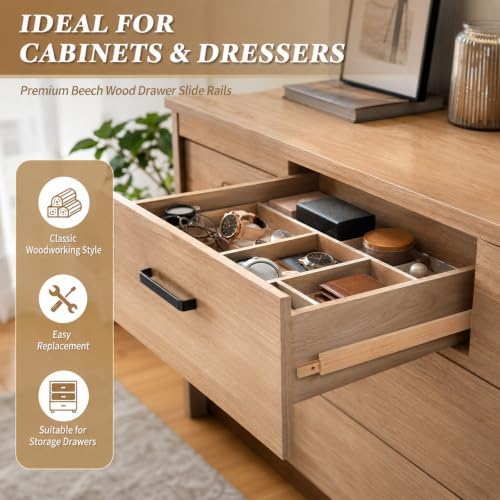 cyeah 6 pcs wood drawer slides, 17 inch on a desk or shelf