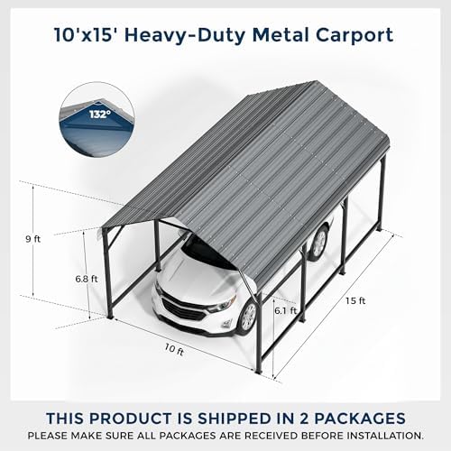 homshade 10x15ft heavy duty metal carport with 132° shown in use
