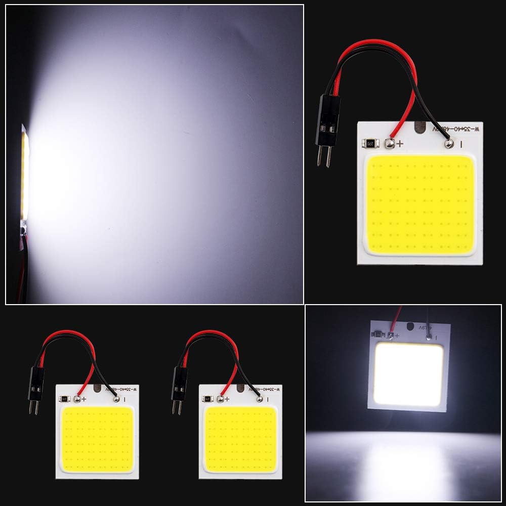 Grandview COB 10-Pack 48-SMD DC12V LED Panel Dome Lamp Auto Car Interior Reading Plate Light Roof Ceiling Interior Wired Lamp With 10x BA9S T10 Festoon Adapters
