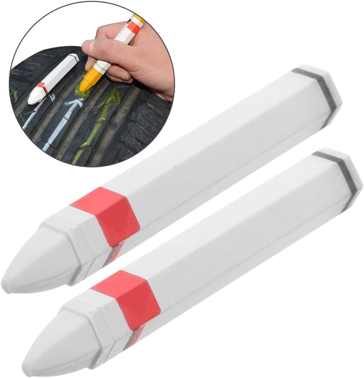 SEWACC 2pcs Tire Marking Crayons Industrial Wax Crayon for Rubber Leather Fabric Wood Metal, Tire Repair Pens for Vehicle Maintenance