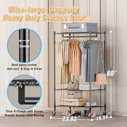 homdox heavy duty clothing rack with 3 tier, close-up detail