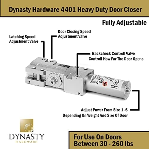 dynasty 4401 series door closer, sprayed aluminum, spring, front angle view