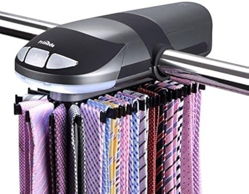 motorized tie rack closet organizer, holds & displays shown in use