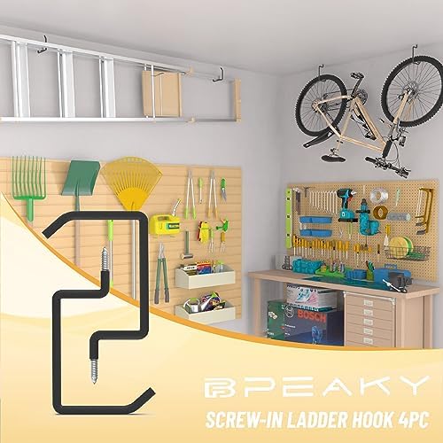 screw in ladder hook, black heavy duty tool on a desk or shelf