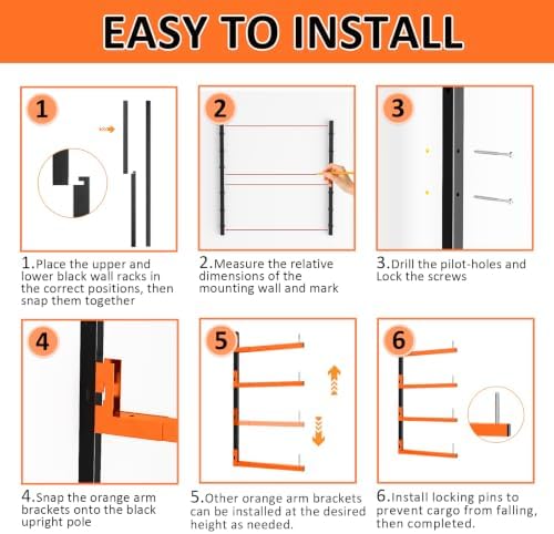 lumber storage rack, wall mount removable & adjustable, package contents