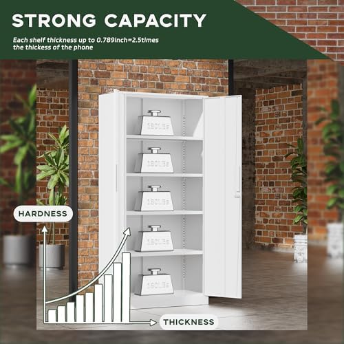 greenvelly white metal storage cabinet for garage, 72” on a desk or shelf