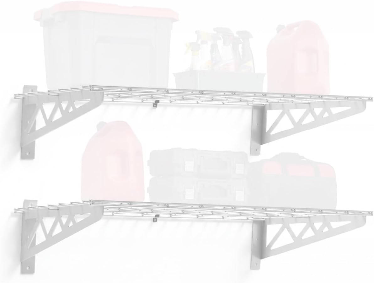 saferacks steel garage wall shelves 2-pk w/hooks, 500lb, main product view