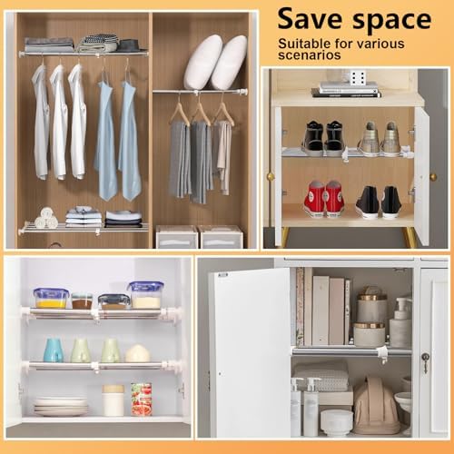 baoyouni closet tension shelf adjustable organizer 19.7-31.5" ivory, front angle view