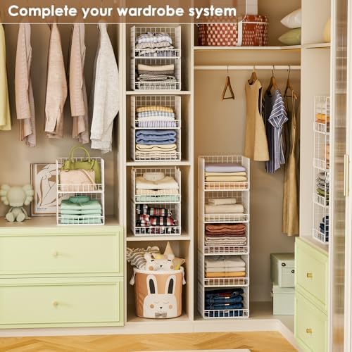 5-tier stackable closet organizers and storage baskets, closet shown in use