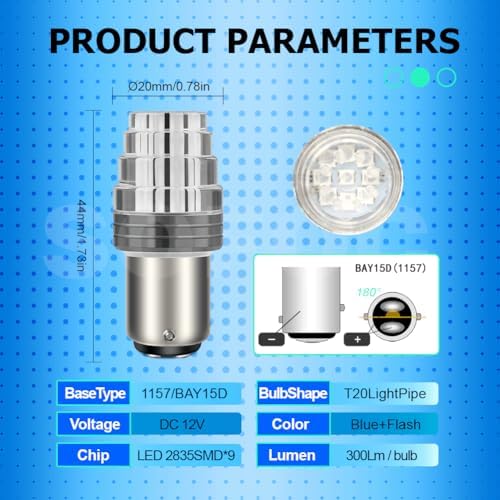 SOFOC 1157 BAY15D LED Bulb, 12V DC 300LM Super Bright Blue, 2835 9-SMD with Flash for Dome, Door, Footwell, Glove Box & Trunk Lights on Motorcycle, Scooter, ATV, UTV, RV (2-Pack)