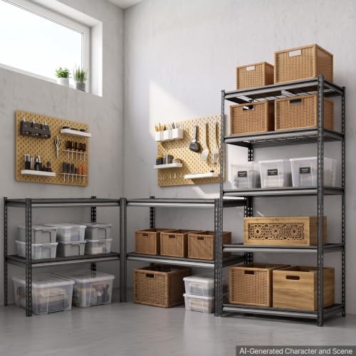 vevor storage shelves, 5-tier 2000 lbs garage shelving shown in use