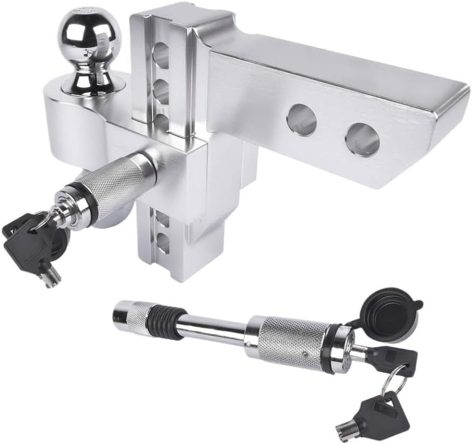Adjustable Trailer Hitch for 2-Inch Receiver with 6-Inch Drop or Rise, Compatible with 2-Inch and 2-5/16-Inch Trailer Balls, 12500 lbs GTW Capacity