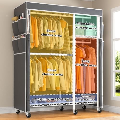 raybee clothes rack with cover, rolling portable closet shown in use