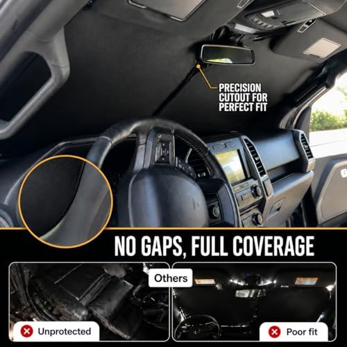 Zanch Custom Windshield Sun Shade for Ford F150 F250 F350&450 (2015–2026), 3D Scanned Fit, 7-Layer Heavy-Duty UV & Heat Blocking Protection, Interior Cooling, Foldable Truck Accessories