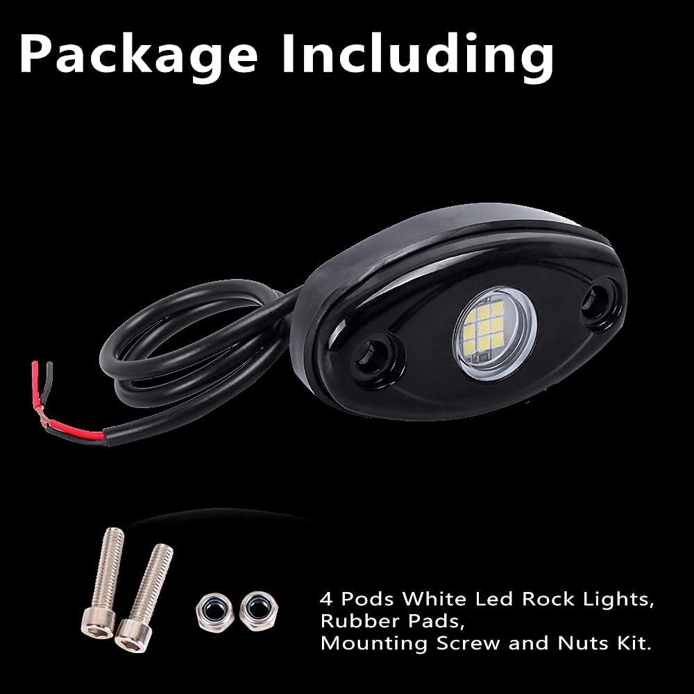4 Pods LED Rock Light Kits White for Jeep ATV UTV SUV Off Road Car Truck Boat Underbody Glow Fender Lamp Underglow LED Neon Lights Waterproof