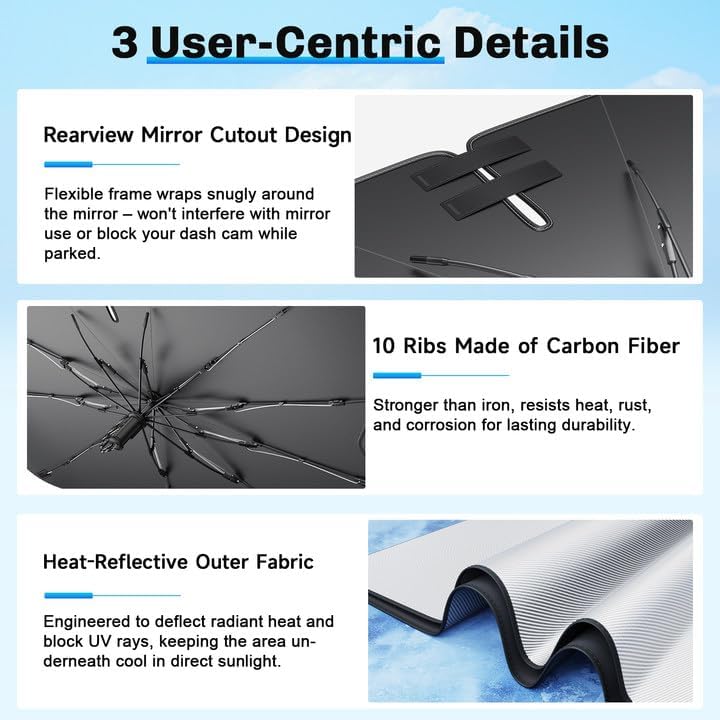 SXCY for 2022-2025 2026 Rivian R1T/R1S Windshield Umbrella Sunshade [Easier Foldable] for 2025 2026 Rivian R1T/R1S Accessories 2026 R1S Sunshade Umbrella 2025 2026 R1T/R1S Windshield Umbrella Shade